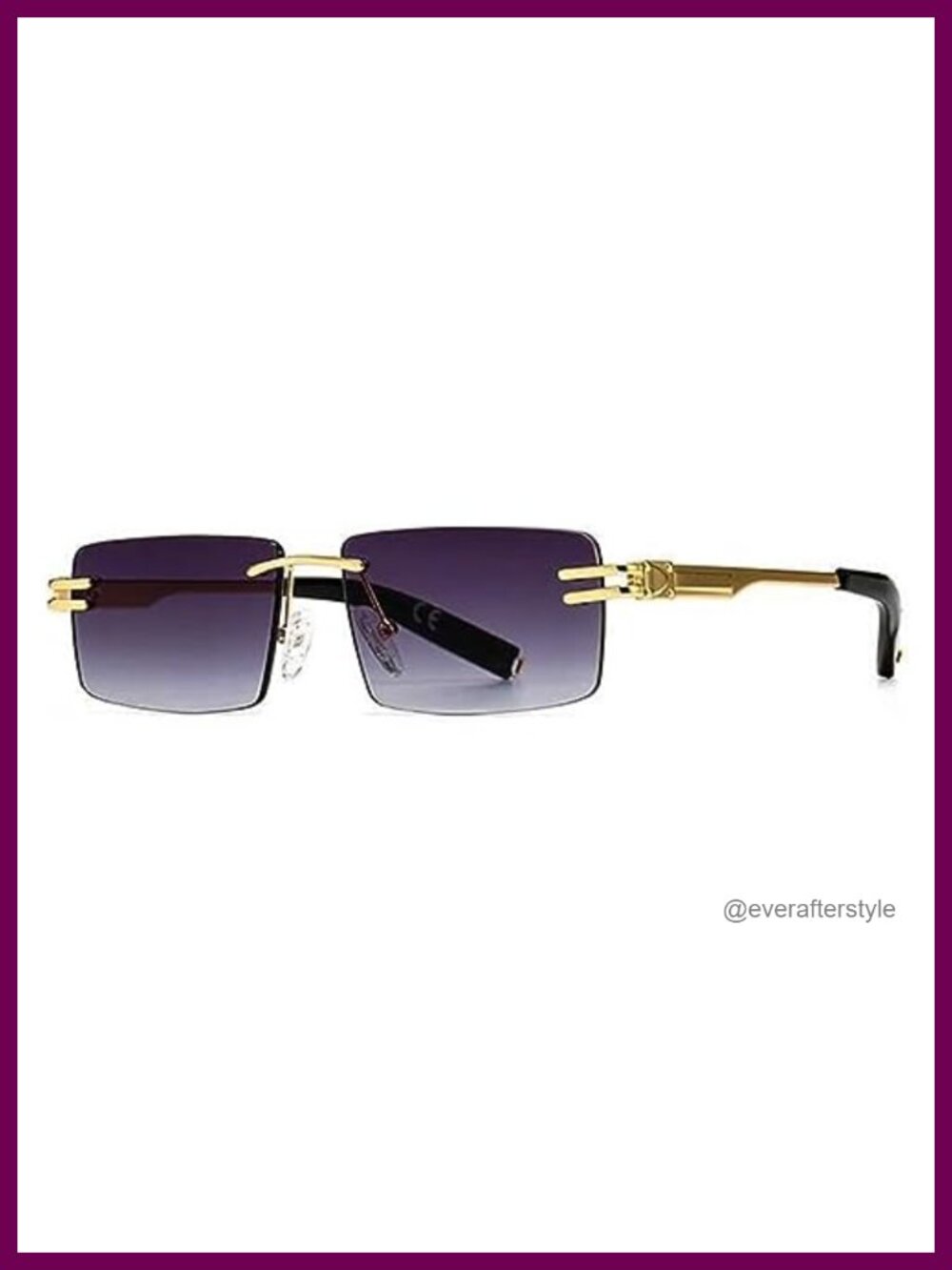 Rimless Gold Metal Frame Rectangle Sunglasses UV Protection Retro